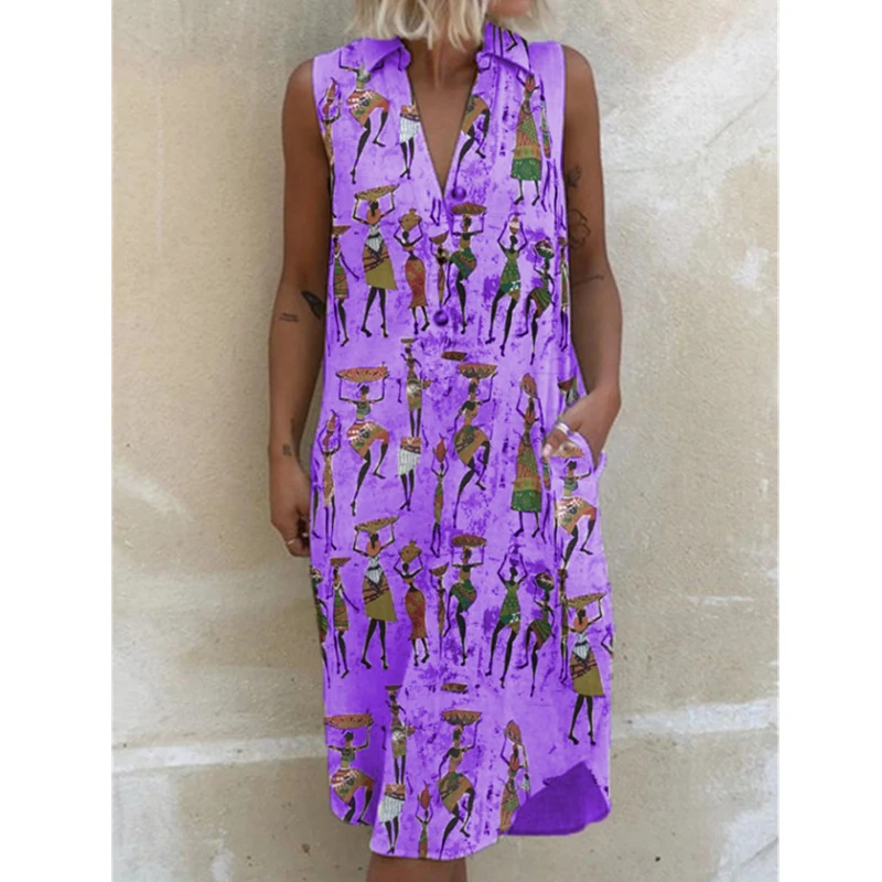 V Neck Lapel Vintage Print Loose Sleeveless Dresses Summer Dress New Women Breathable Vestidos Casual Plus Size Ladies Clothes 
V Neck Lapel Vintage Print Loose Sleeveless Dresses Summer Dress New Women Breathable Vestidos Casual Plus Size Ladies Clothes