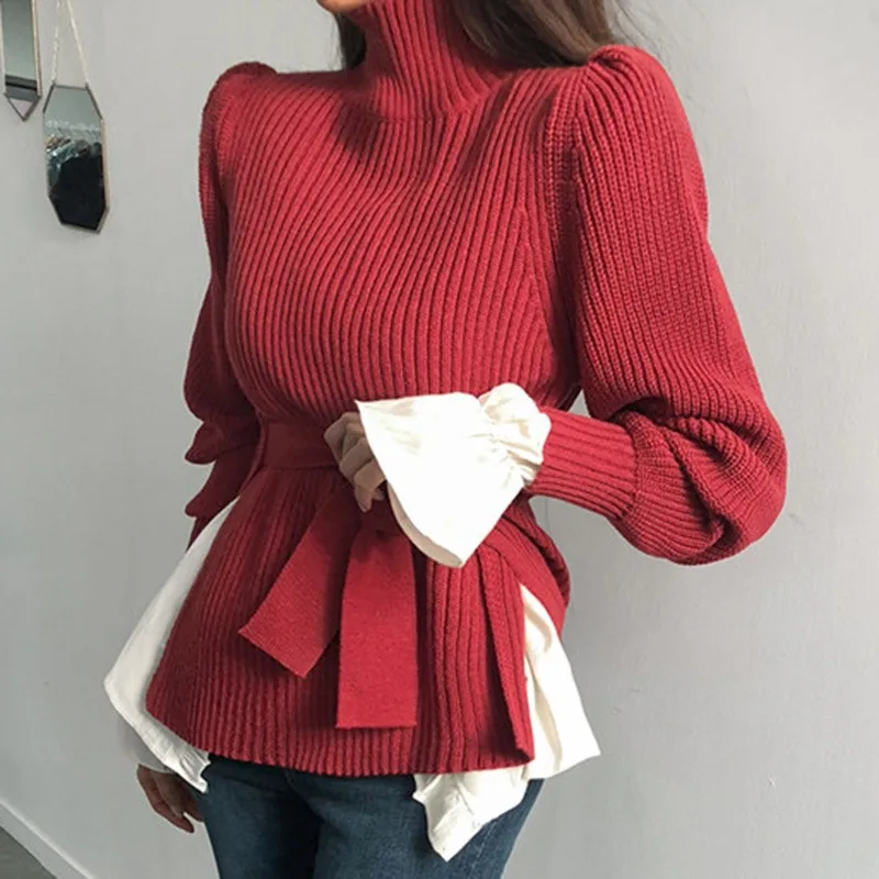 Фото Высокая мода женский Водолазка базовый пуловер свитер длинный рукав осень зима