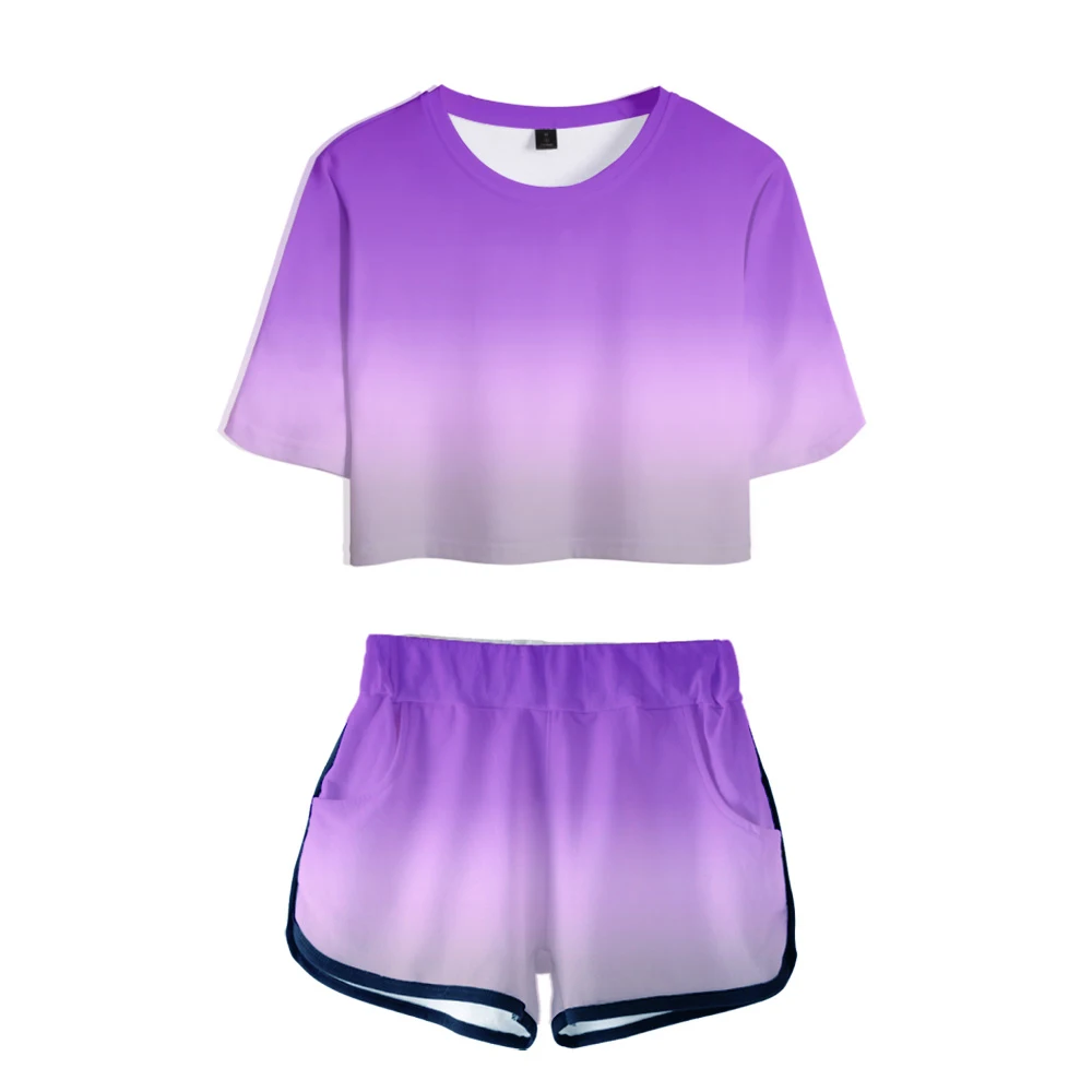 Women Two Piece Set Summer Dew Navel Tops T-shirt Short Pants Suit Girl Fashion Gradient Color Casual T-shirt Mini Shorts Suits
Women Two Piece Set Summer Dew Navel Tops T-shirt Short Pants Suit Girl Fashion Gradient Color Casual T-shirt Mini Shorts Suits