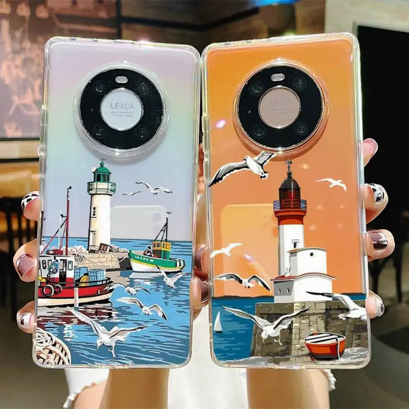 

Hand Painted Lighthouse Print Bird Seagull Phone Case For Huawei P 20 30 40 pro lite Psmart2019 Honor 8 10 20 Y5 6 2019 Nova3E