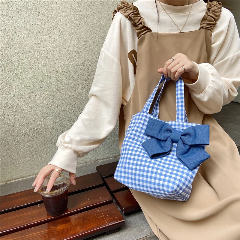 Simple Plaid Bowknot Women Canvas Shoulder Bags Simple Ladies Durable Cloth Bag Lovely Student Girls Small Shopping Tote Handbag 
Simple Plaid Bowknot Women Canvas Shoulder Bags Simple Ladies Durable Cloth Bag Lovely Student Girls Small Shopping Tote Handbag