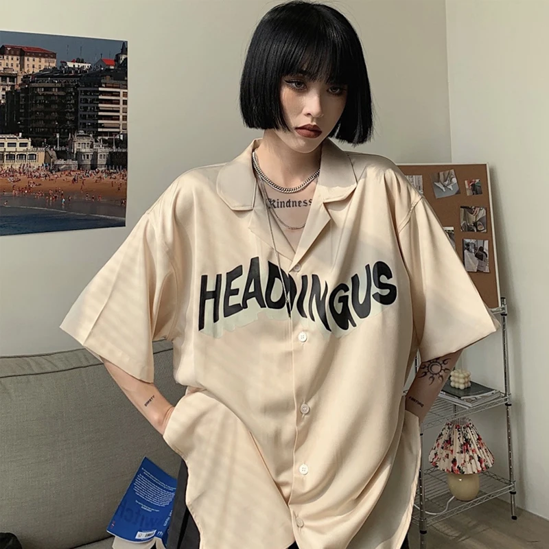 HOUZHOU Blouses Women Vintage Harajuku Streetwear Oversize Satin Top Casual Short Sleeve Korean Style Button Up Cardigan Summer 
HOUZHOU Blouses Women Vintage Harajuku Streetwear Oversize Satin Top Casual Short Sleeve Korean Style Button Up Cardigan Summer