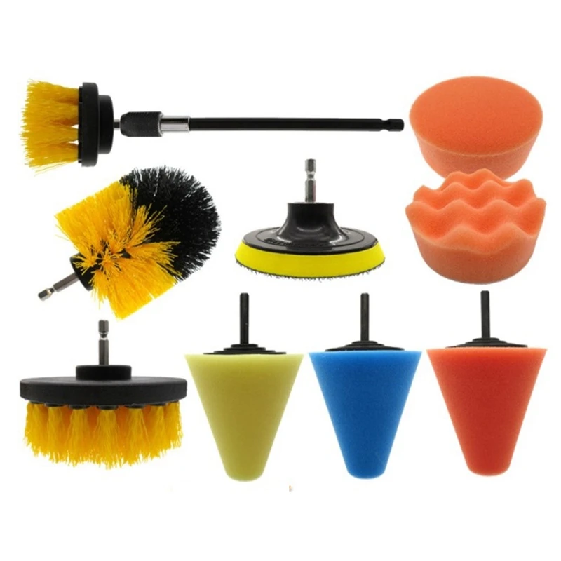 

10PCS Scrubber Drill Brush Set Car Tire Wheel Clean Polishing Pad Buffing Waxing Sponge Car Cleaning Tools Tube Polisher