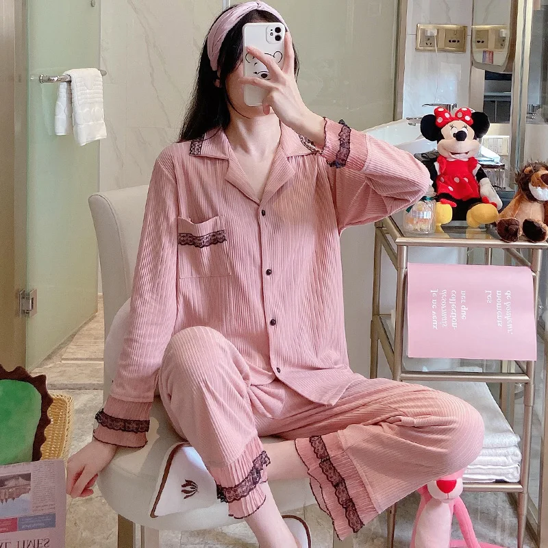 Bean Pink Pajamas Female Spring Cardigan Cotton Long Sleeve Two-Piece Suit Can Outerwear Summer Autumn and Winter
Bean Pink Pajamas Female Spring Cardigan Cotton Long Sleeve Two-Piece Suit Can Outerwear Summer Autumn and Winter