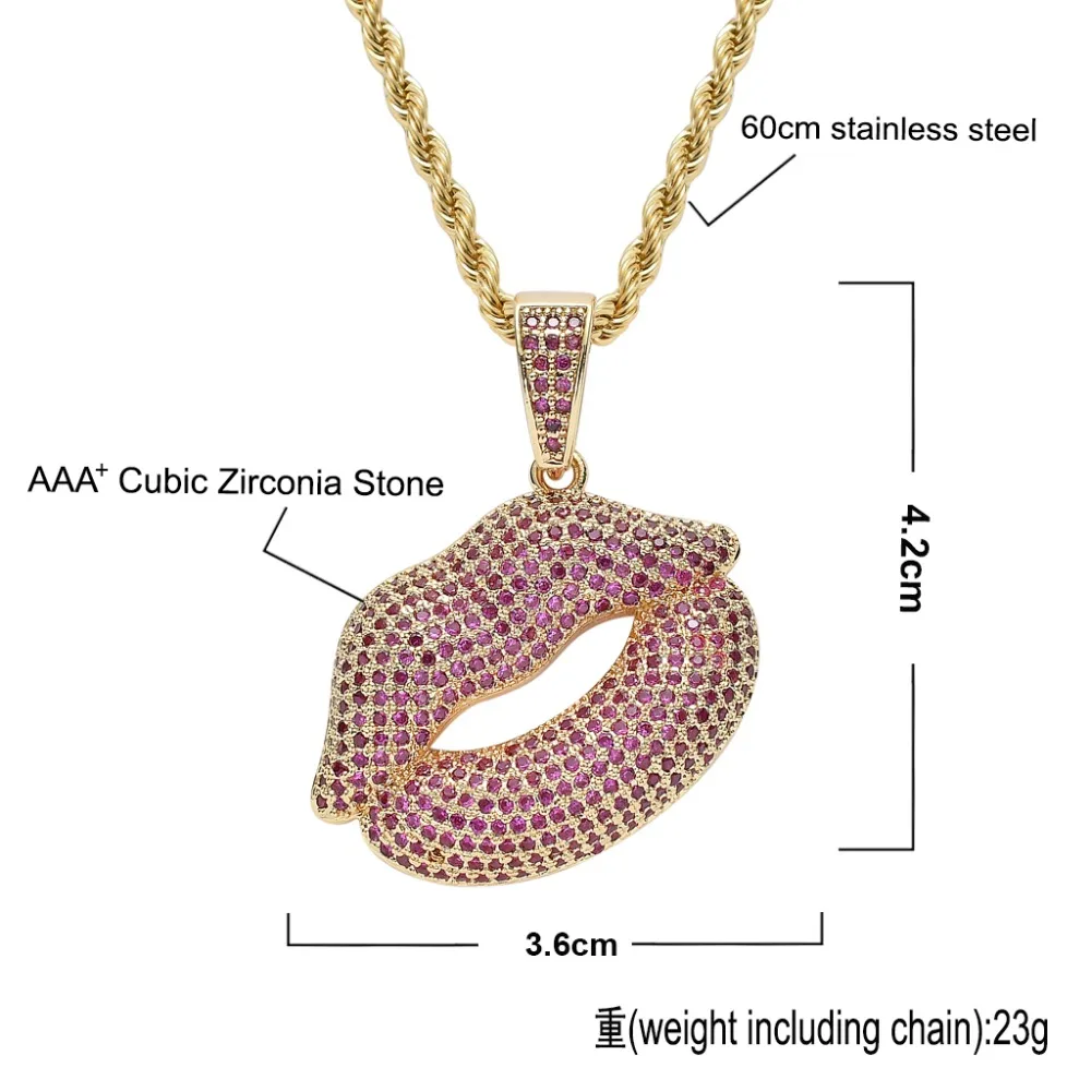 TOPHIPHOP Red Lips Pendant Necklace Steel Chain Necklace Inlaid AAA Cubic Zircon Fashion Charm Hip Hop Jewelry Birthday Gift
TOPHIPHOP Red Lips Pendant Necklace Steel Chain Necklace Inlaid AAA Cubic Zircon Fashion Charm Hip Hop Jewelry Birthday Gift