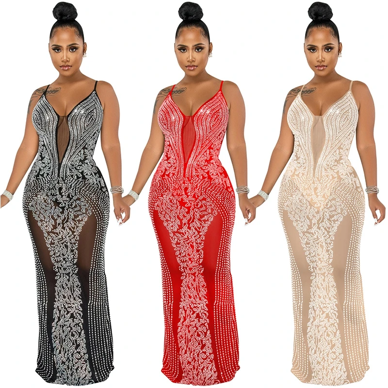 Sparkle Solid Sheer Mesh Rhinestone Maxi Dress Spaghetti Strap Sleeveless See Through Sexy Sequins Party Dress Elegant Bodysuit
Sparkle Solid Sheer Mesh Rhinestone Maxi Dress Spaghetti Strap Sleeveless See Through Sexy Sequins Party Dress Elegant Bodysuit