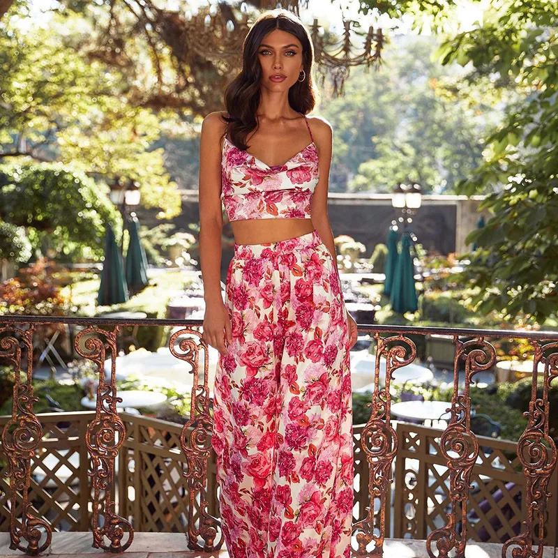 SEASONS Floral Print Women 2 Piece Set Strap Camis Lace Up Cross Bandage High Waist Wide Leg Pants Elegant Party Club ASSU82346 
SEASONS Floral Print Women 2 Piece Set Strap Camis Lace Up Cross Bandage High Waist Wide Leg Pants Elegant Party Club ASSU82346