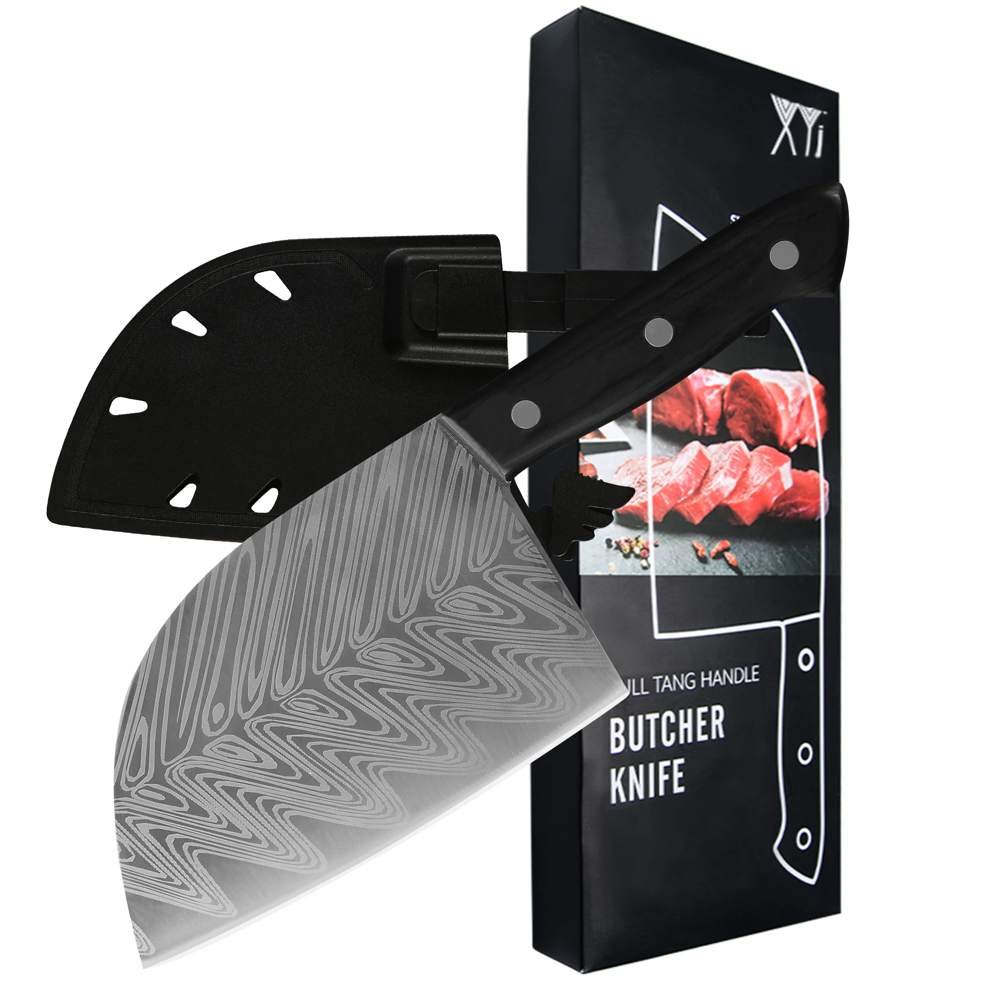 Xyj 7'' Inch Stainless Steel Forged Butcher Knife Matte Laser Pattern Blade Kitchen Knife Full Tang Cleaver With Gift Box Cover
Xyj 7'' Inch Stainless Steel Forged Butcher Knife Matte Laser Pattern Blade Kitchen Knife Full Tang Cleaver With Gift Box Cover