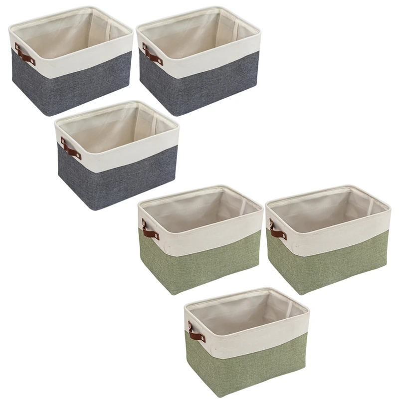 6 Pack Foldable Storage Bin Rugged Canvas Fabric Square Container With Handles, Dark Grey & White+Green
6 Pack Foldable Storage Bin Rugged Canvas Fabric Square Container With Handles, Dark Grey & White+Green