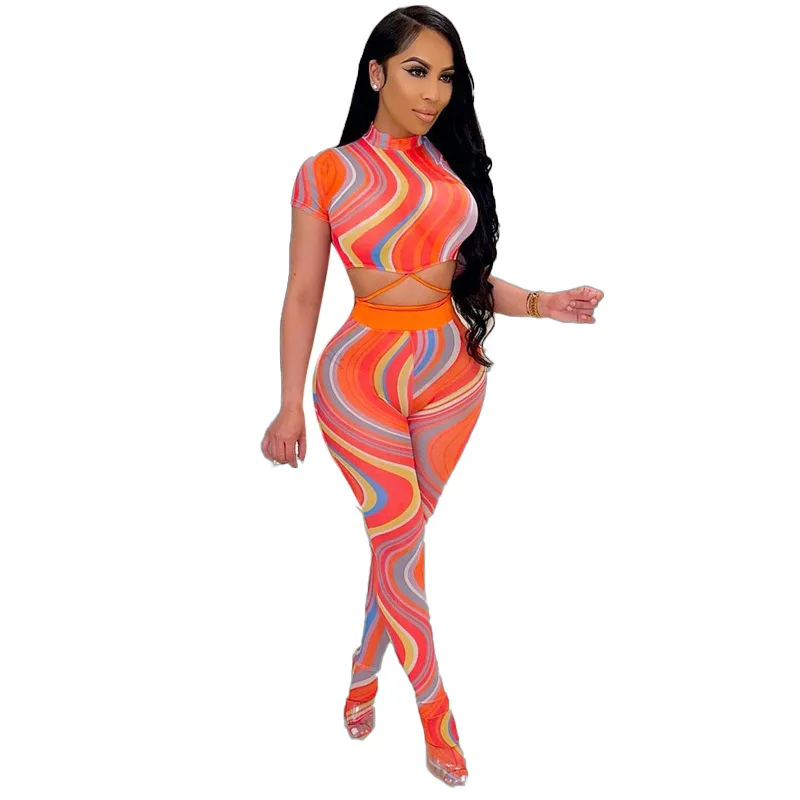 2021 summer new style tie-dye printed waist tether short-sleeved T-shirt with feet trousers and mesh suit
2021 summer new style tie-dye printed waist tether short-sleeved T-shirt with feet trousers and mesh suit