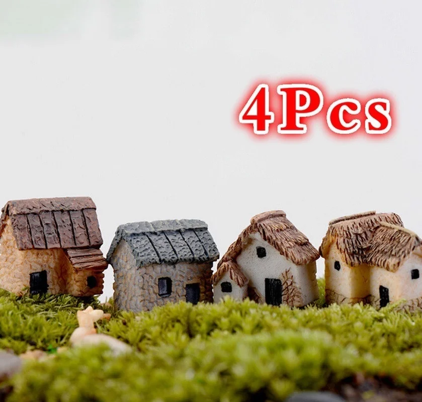 

4Pcs Haus Miniatur Figur Fee Garten Zubehr Home Dekoration Cartoon Tier Gebude Statue Harz Handwerk Puppe Auto