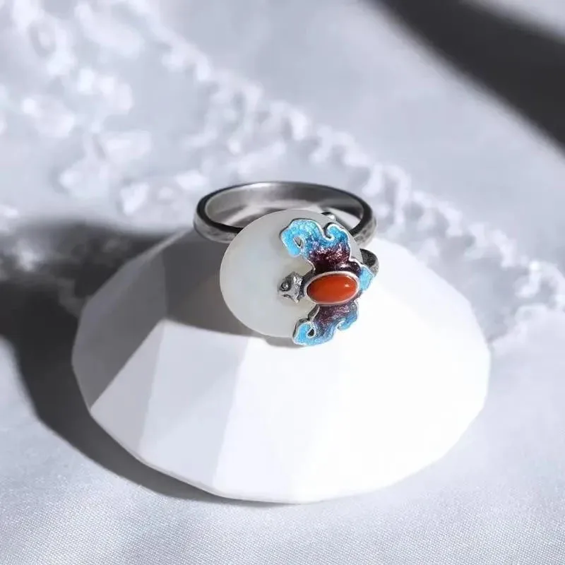 New Silver Original Design Burnt Blue Retro Niche Chinese Ethnic Palace Style Natural Hetian Jade Women Open Adjustable Ring
New Silver Original Design Burnt Blue Retro Niche Chinese Ethnic Palace Style Natural Hetian Jade Women Open Adjustable Ring