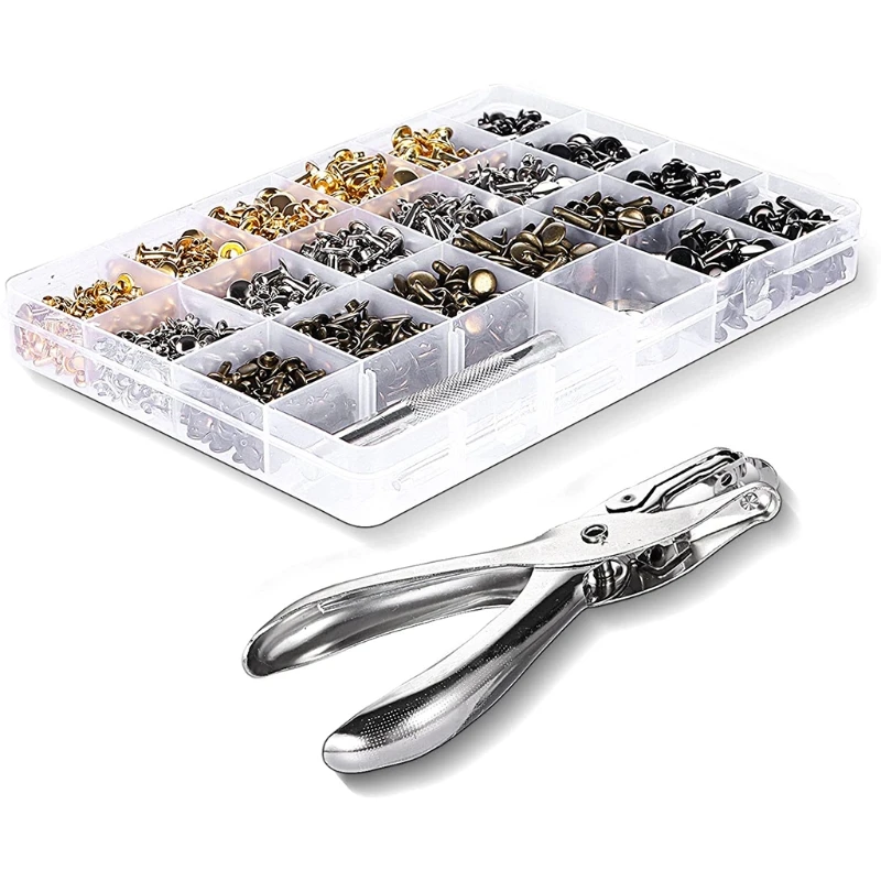 720 Sets 3 Sizes Double Cap Tubular Metal Stud Earrings with Fixing Tools Punch Pliers Storage Box for DIY Leather Craft
720 Sets 3 Sizes Double Cap Tubular Metal Stud Earrings with Fixing Tools Punch Pliers Storage Box for DIY Leather Craft