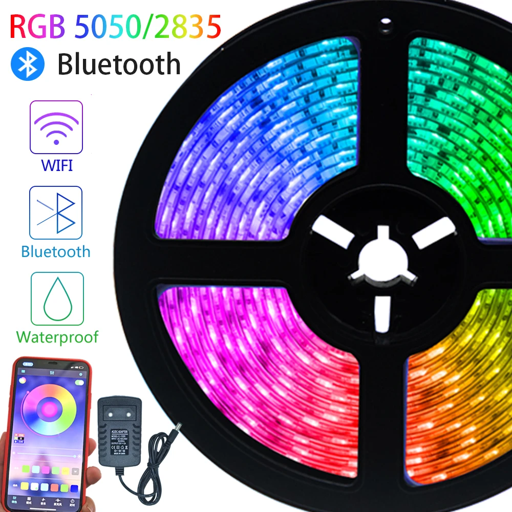 

Led Light Strip Luces Led RGB 2835 Bluetooth Waterproof Color Changing Flexible Ribbon Tape Diode 12V 5M 10M 15M 20M christmas