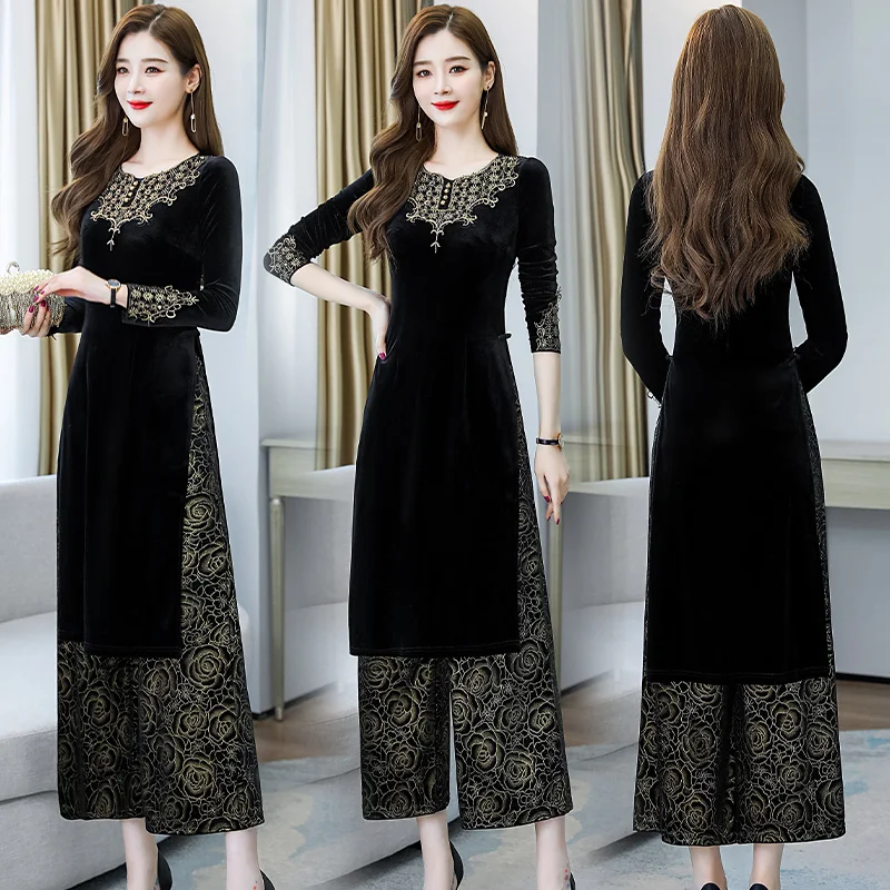 2021 aodai Улучшенный вьетнамский Чонсам стиль набор с китайской вышивкой