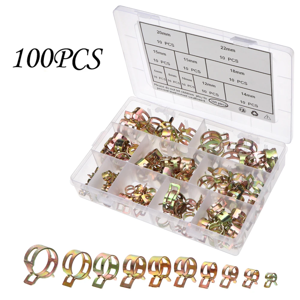 New 100Pcs 6-22mm Spring Band Type Fuel Vacuum Hose Silicone Pipe Tube Clamp Clip Steel Zinc Plated Clamps
New 100Pcs 6-22mm Spring Band Type Fuel Vacuum Hose Silicone Pipe Tube Clamp Clip Steel Zinc Plated Clamps