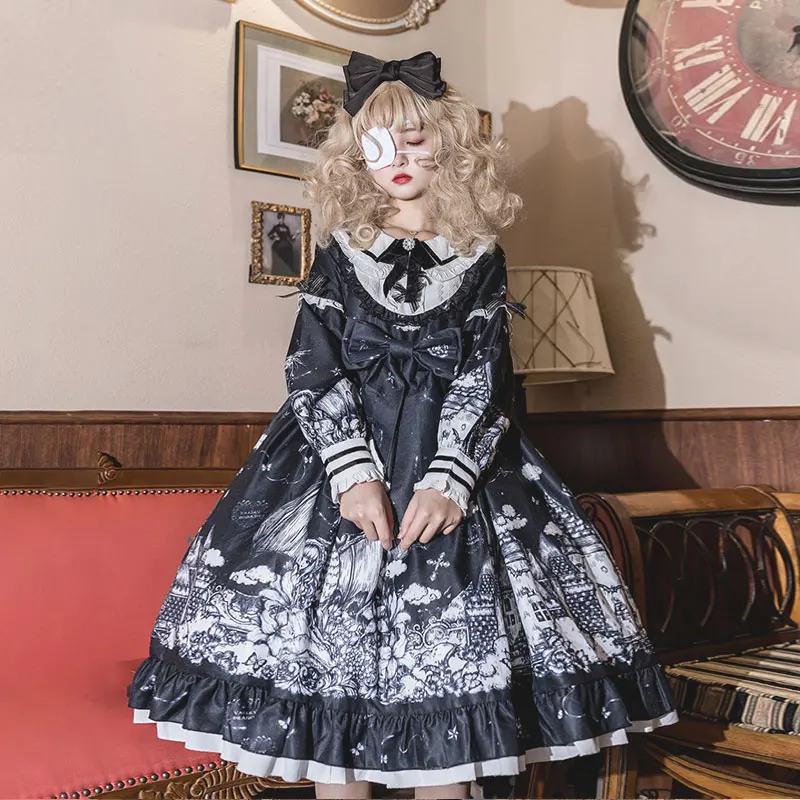 Gothic Lolita Dark Color loli Autumn Winter daily Lolita High Waist Kawaii Girl Cos Long Sleeve Dress Women
Gothic Lolita Dark Color loli Autumn Winter daily Lolita High Waist Kawaii Girl Cos Long Sleeve Dress Women