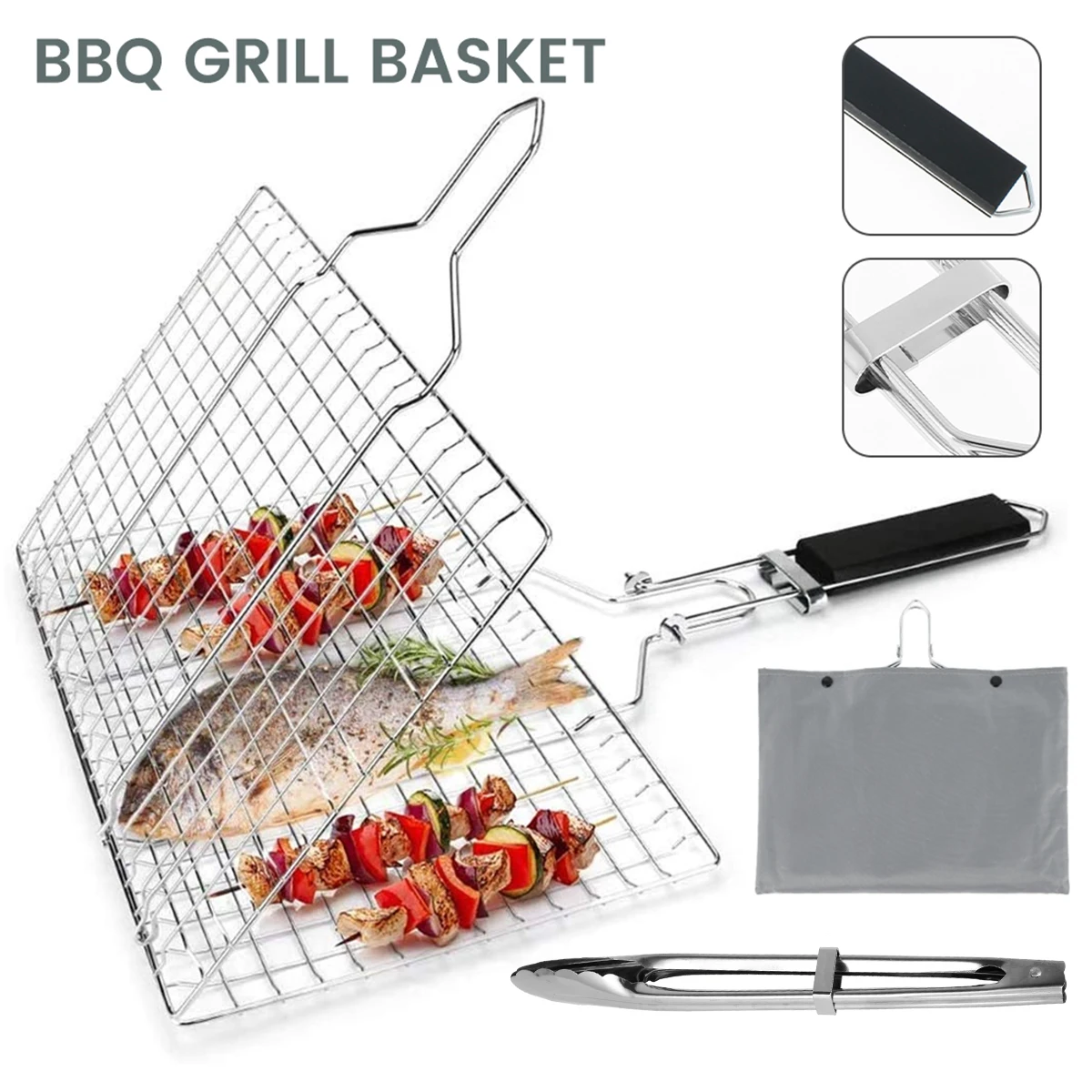 Folding Stainless Steel Grilling Basket with Removable Handle Barbecue Rack for Grilling Fish Vegetables Meat Steak Shrimp
Folding Stainless Steel Grilling Basket with Removable Handle Barbecue Rack for Grilling Fish Vegetables Meat Steak Shrimp