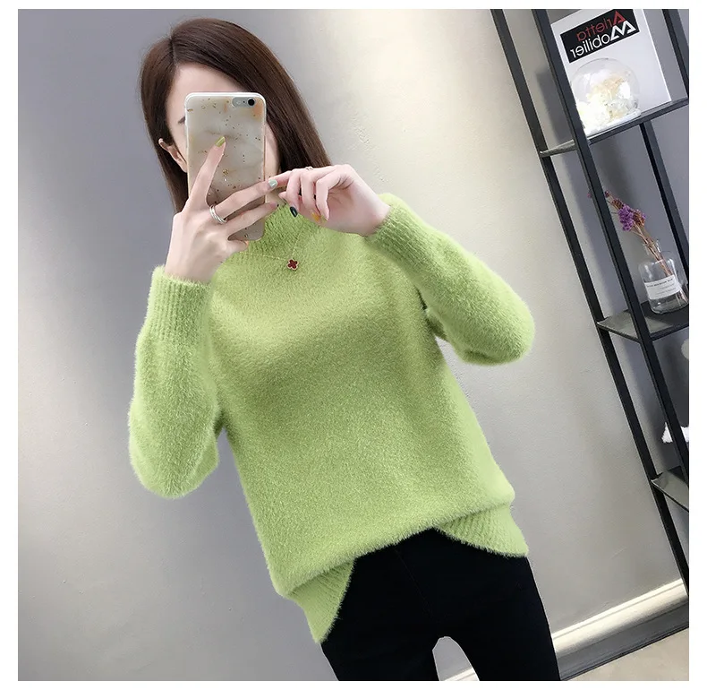 Sweater female 2021 autumn and winter new knitted pullover sexy pile of collar women's blue loose one
Sweater female 2021 autumn and winter new knitted pullover sexy pile of collar women's blue loose one