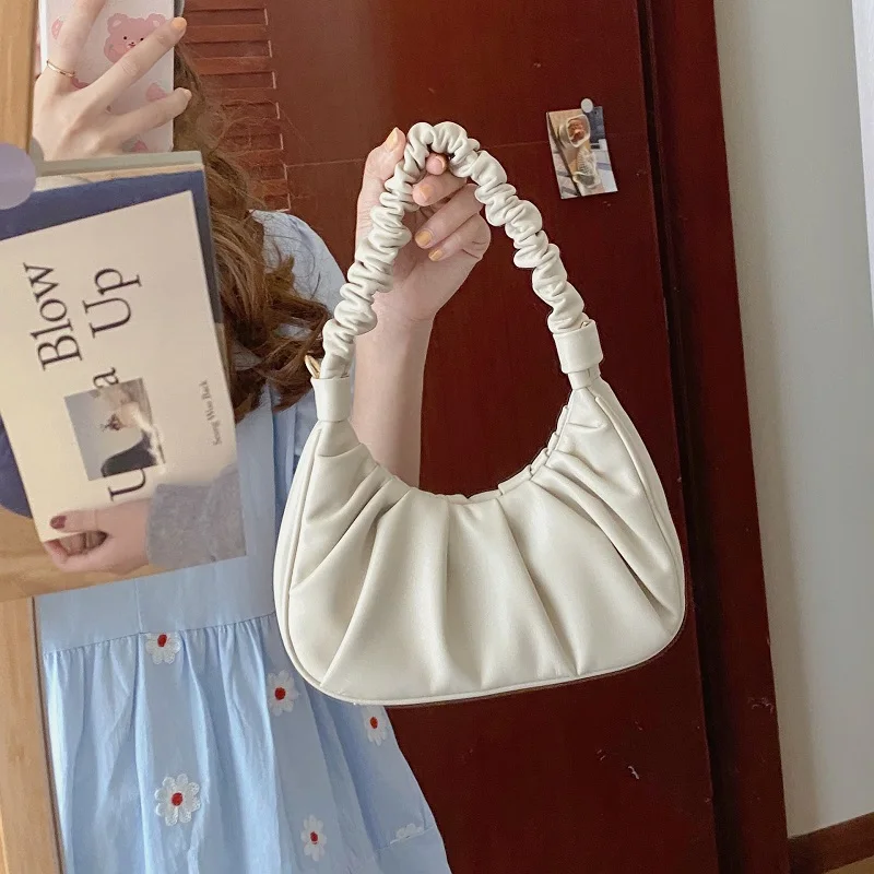 Pleated Small Shoulder Bag for women luxury designer Vintage PU Leather Female purses and handbags Ladies beige Baguette Bags
Pleated Small Shoulder Bag for women luxury designer Vintage PU Leather Female purses and handbags Ladies beige Baguette Bags
