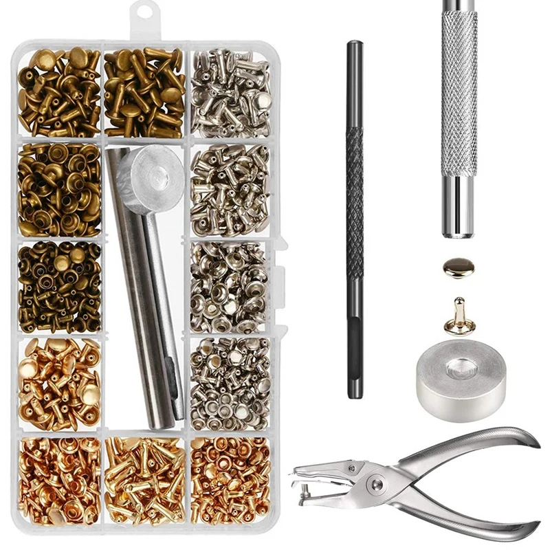 480Pcs Leather Rivets Double Cap Rivet Tubular Metal Studs Set with Punch Pliers Fixing Tools for DIY Leather Craft Rivets Rep
480Pcs Leather Rivets Double Cap Rivet Tubular Metal Studs Set with Punch Pliers Fixing Tools for DIY Leather Craft Rivets Rep