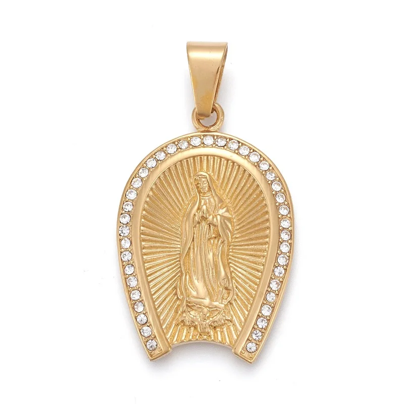 3pcs Golden Stainless Steel Virgin Mary Pendants Necklace Religious Charms for Jewelry Making DIY with Crystal Rhinestone
3pcs Golden Stainless Steel Virgin Mary Pendants Necklace Religious Charms for Jewelry Making DIY with Crystal Rhinestone