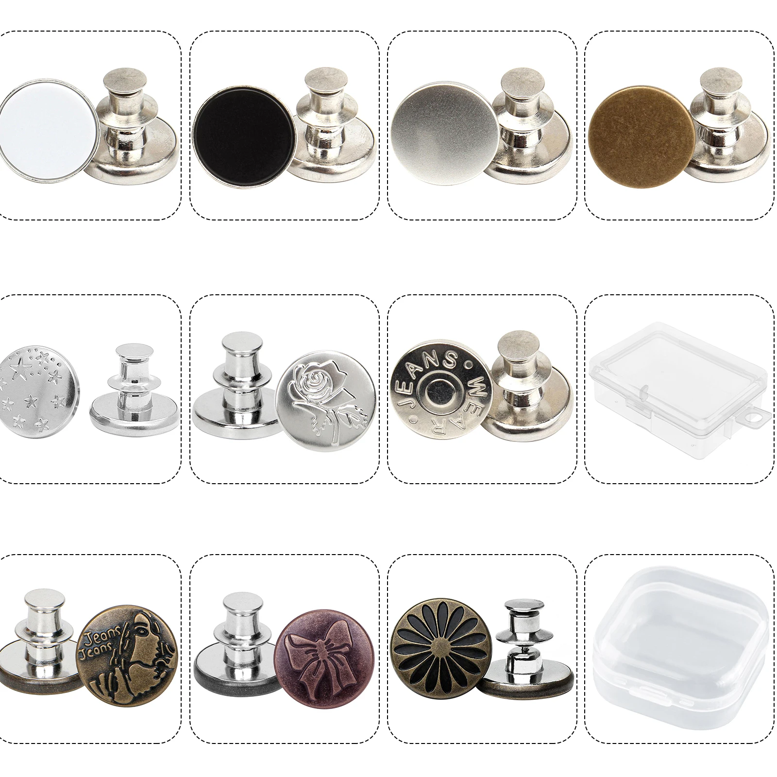 10pcs Jeans Button Pins, Pants-free Button Denim Buttons, Carry-on Storage Box, Carry-on Buttons, Easy To Use, No Tools Required
10pcs Jeans Button Pins, Pants-free Button Denim Buttons, Carry-on Storage Box, Carry-on Buttons, Easy To Use, No Tools Required