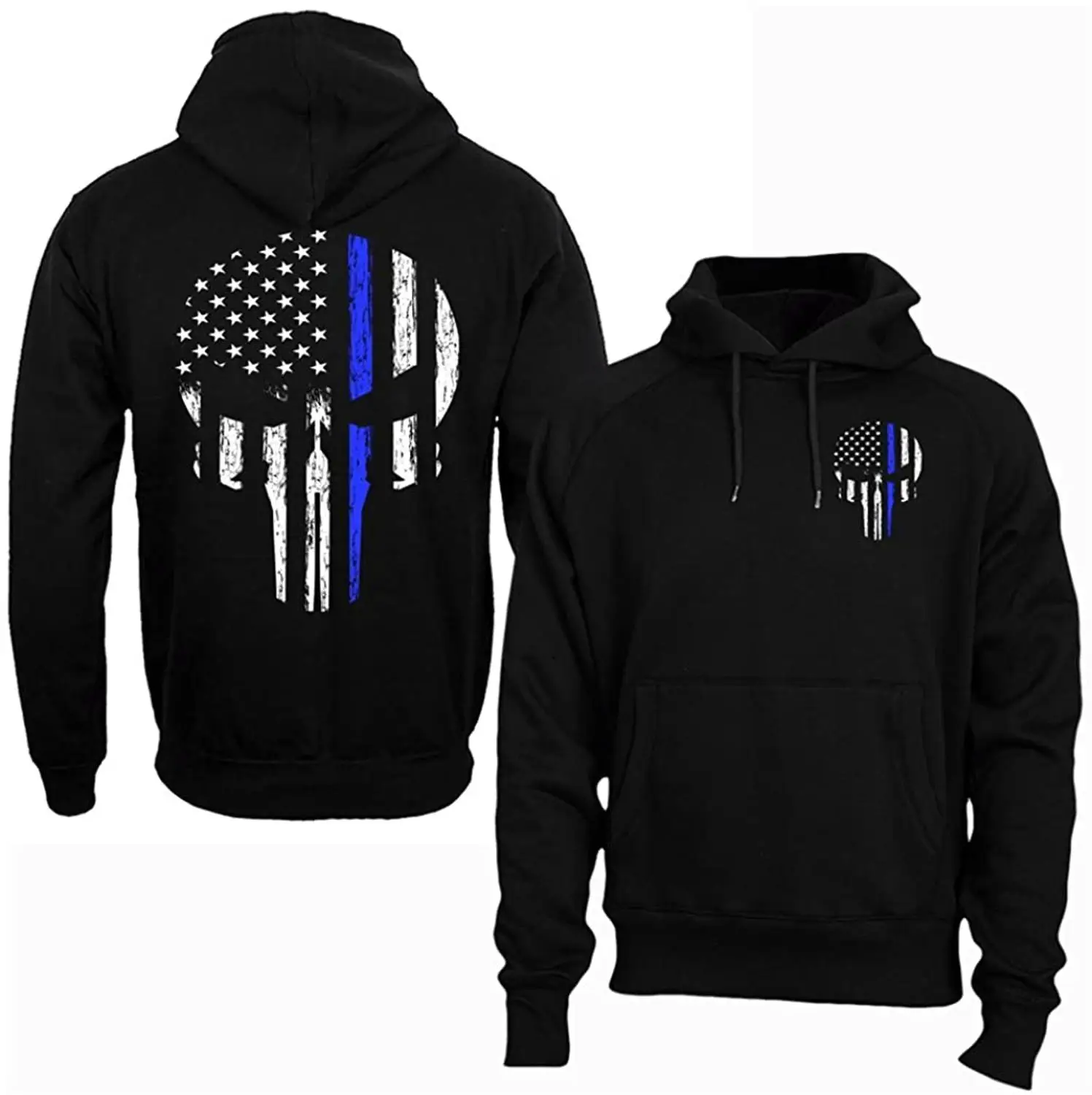 Blue line skull American flag police men's hoodie men and women pullover sweatshirt
Blue line skull American flag police men's hoodie men and women pullover sweatshirt