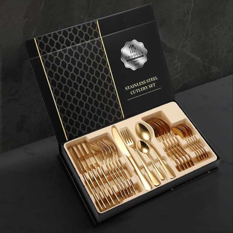 Gold Steak Cutlery Set Luxury Eco Friendly Gift Box Reusable Portable Cutlery Stainless Steel Cuberteria Cookware DE50CJ
Gold Steak Cutlery Set Luxury Eco Friendly Gift Box Reusable Portable Cutlery Stainless Steel Cuberteria Cookware DE50CJ
