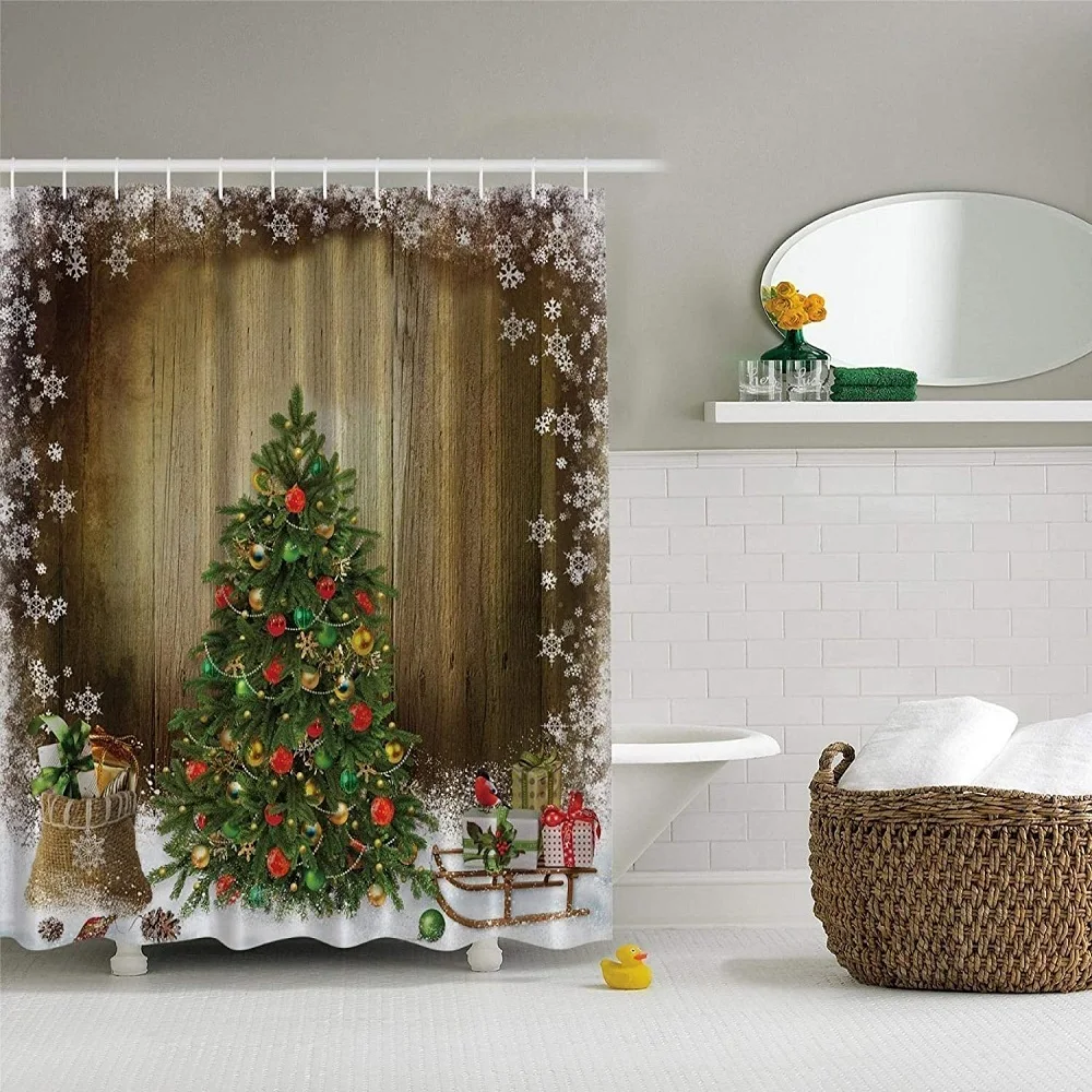 Christmas Shower Curtain Pine Tree and Snowy Board Xmas Present Boxes Pattern Bathtub Screen Waterproof with Hooks Bath Curtains
Christmas Shower Curtain Pine Tree and Snowy Board Xmas Present Boxes Pattern Bathtub Screen Waterproof with Hooks Bath Curtains
