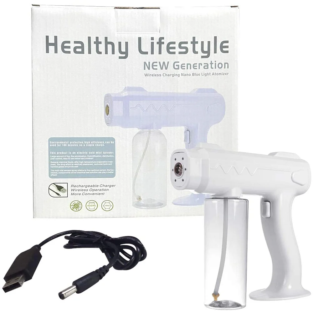 800ML Mist Disinfection Machine Household Portable Wireless Sprayer Machine Blue Light Nano Steam Atomizing Fogger Sprayer
800ML Mist Disinfection Machine Household Portable Wireless Sprayer Machine Blue Light Nano Steam Atomizing Fogger Sprayer