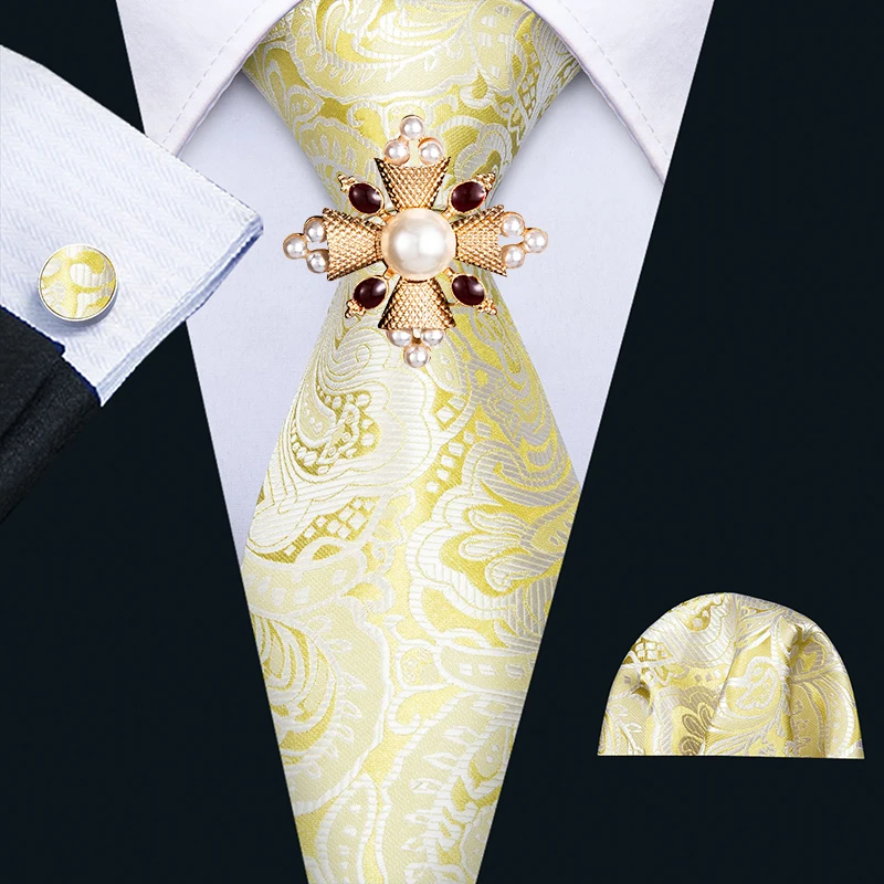 

Желтый Foral Шелковый мужской свадебный галстук Hanky носовой платок Набор Barry.Wang 8,5 см модные галстуки на шею для мужчин подарки FA-5146 для вечерин...