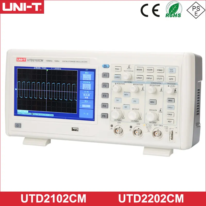 UNI-T UTD2102CM/UTD2202CM Digital Storage Oscilloscope 2 Channel 100/200MHZ,7 Inches Widescreen LCD Displays
UNI-T UTD2102CM/UTD2202CM Digital Storage Oscilloscope 2 Channel 100/200MHZ,7 Inches Widescreen LCD Displays