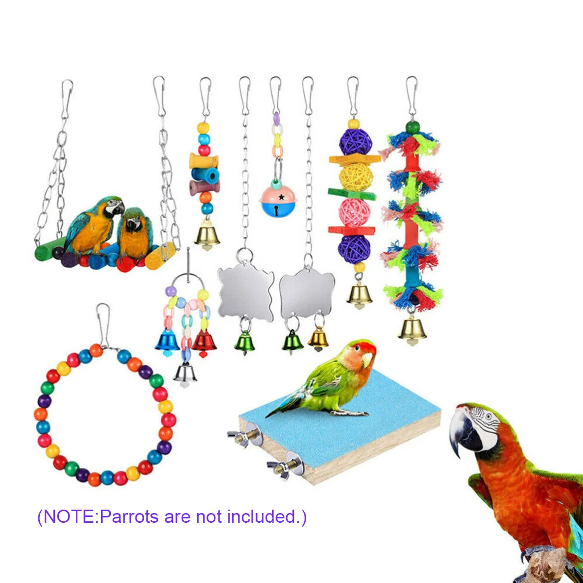 10 PCS/Set Parrot Birds Toy Kit Swing Hanging Bells Wooden Bridge Accessories Bird Toy Standing Training Pet Tool
10 PCS/Set Parrot Birds Toy Kit Swing Hanging Bells Wooden Bridge Accessories Bird Toy Standing Training Pet Tool