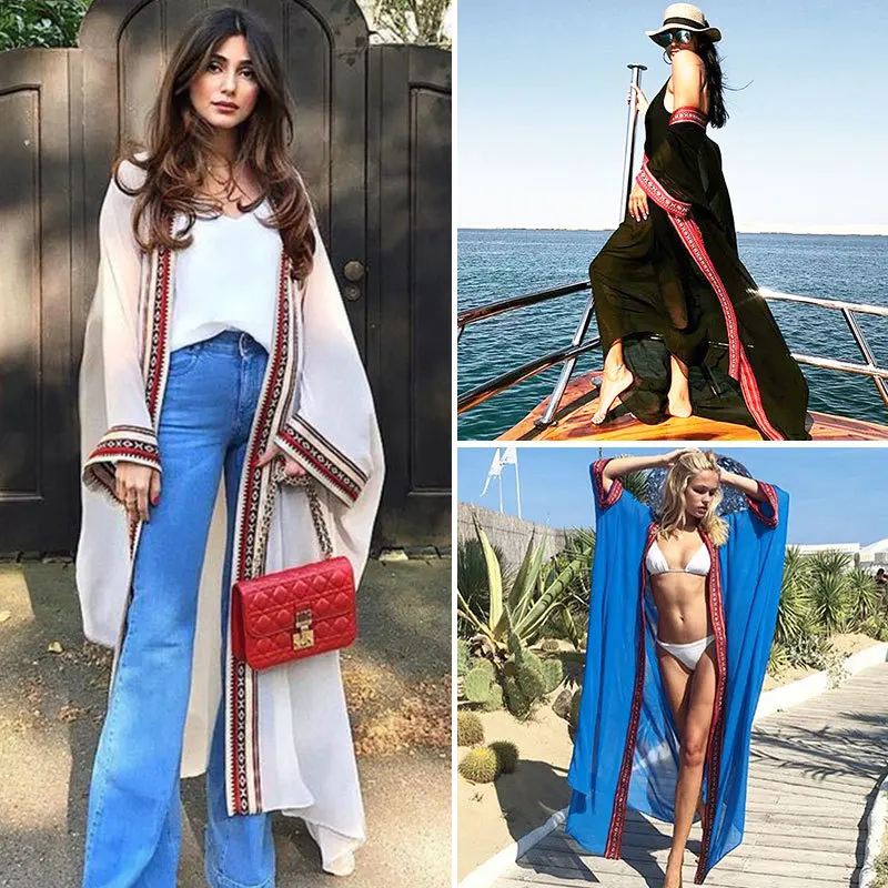 Summer Bohemian Chiffon Border Embroidery Beach Tunic Women Beach Smocked Beach Sunscreen Bikini Cardigan Beachwear
Summer Bohemian Chiffon Border Embroidery Beach Tunic Women Beach Smocked Beach Sunscreen Bikini Cardigan Beachwear