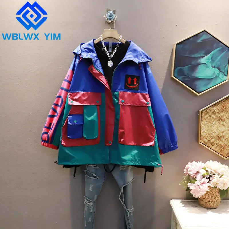 Streetwear Women Jackets Big Pocket Fashion Letter Print Patchwork Hooded Bomber Jacket Zipper Loose Windbreaker Coat Female
Streetwear Women Jackets Big Pocket Fashion Letter Print Patchwork Hooded Bomber Jacket Zipper Loose Windbreaker Coat Female