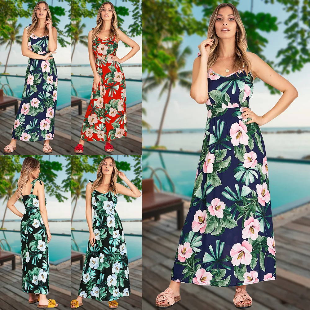 Beach Dress Women Elegant Bohemian Sexy Slimming Floral Printing Sling Dresses Sexy V-neck Bandage Backless Maxi Dress 3 Colors
Beach Dress Women Elegant Bohemian Sexy Slimming Floral Printing Sling Dresses Sexy V-neck Bandage Backless Maxi Dress 3 Colors