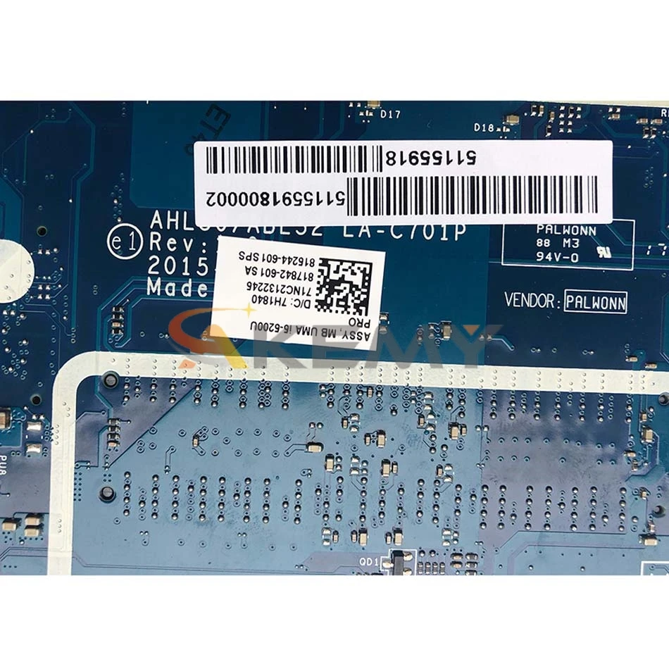 854941-601 for HP 15-AY 15-AC notebook motherboard BDL50 LA-D703P/LA-C701P CPU i3 5005U DDR3 100% test work
854941-601 for HP 15-AY 15-AC notebook motherboard BDL50 LA-D703P/LA-C701P CPU i3 5005U DDR3 100% test work