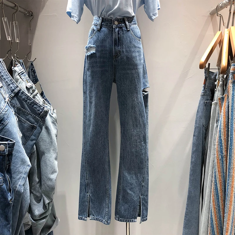 2021 New Spring Summer Retro High Waist Wide Leg Straight Jean Hole Split Casual Long Trousers Deep Blue Women Denim Pants
2021 New Spring Summer Retro High Waist Wide Leg Straight Jean Hole Split Casual Long Trousers Deep Blue Women Denim Pants