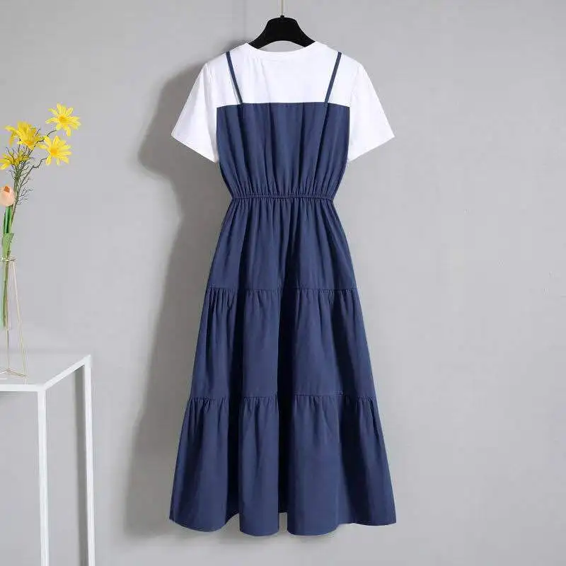 Plus Size Women's 2021 Summer Long Short Sleeve Dress for Girl Young Women Fake Two-piece Skirt Dresses Fat Slimming Female
Plus Size Women's 2021 Summer Long Short Sleeve Dress for Girl Young Women Fake Two-piece Skirt Dresses Fat Slimming Female