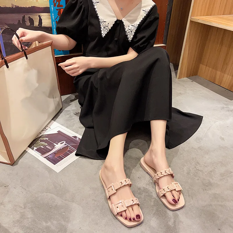 Shoes Womens Slippers Outdoor Slides Shale Female Beach Transparent Heel Pantofle Soft Sabot Flat 2021 Summer Rome PU PVC Basic 
Shoes Womens Slippers Outdoor Slides Shale Female Beach Transparent Heel Pantofle Soft Sabot Flat 2021 Summer Rome PU PVC Basic