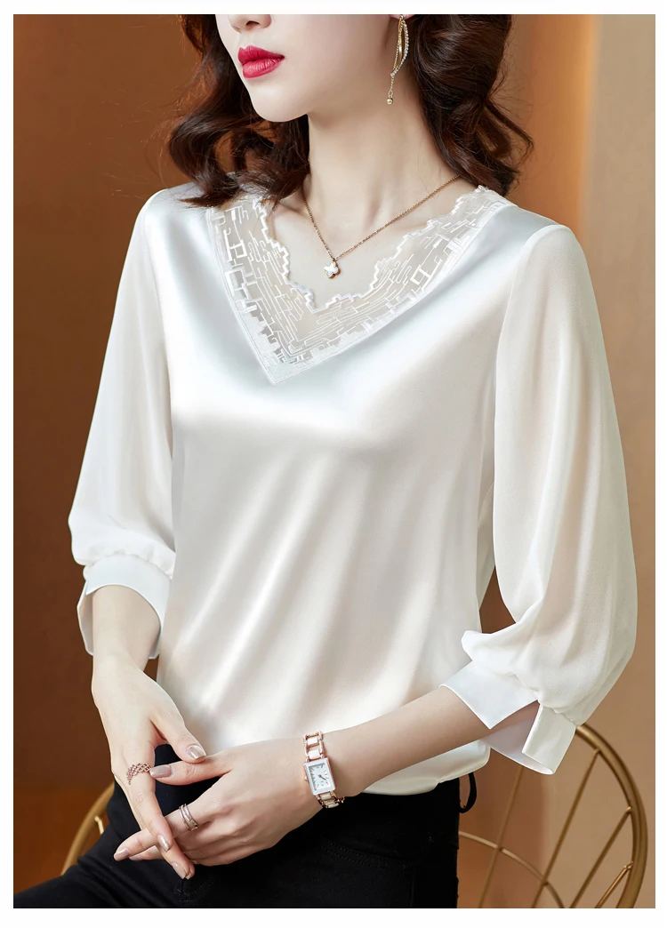 Spring/Autumn Korean Fashion Silk Women Blouses Satin Mesh Long Sleeve Shirt Office Lady Blusas Plus Size XXXL/5XL Womens Tops
Spring/Autumn Korean Fashion Silk Women Blouses Satin Mesh Long Sleeve Shirt Office Lady Blusas Plus Size XXXL/5XL Womens Tops