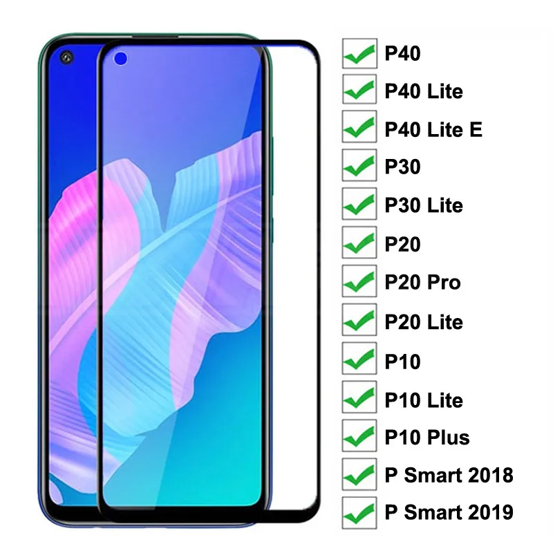 Защитное стекло 9D для Huawei P20 Pro P10 Plus P30 P40 Lite E P Smart 2019|Защитные стёкла и плёнки