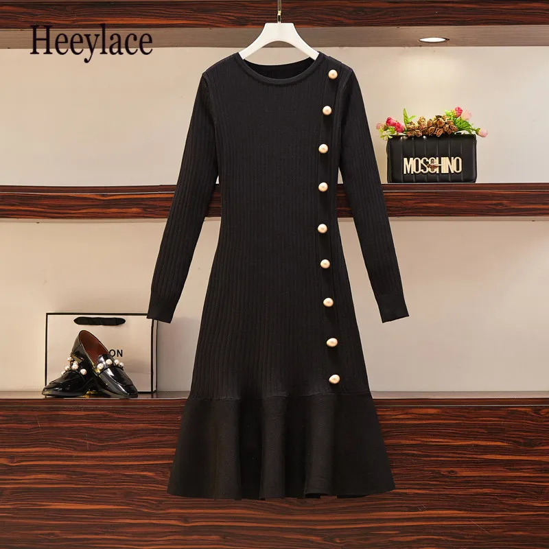 Plus Size Clothing Winter Vintage Elegant Knit Black Red Party Dress Women Long Sleeve Buttons Sweater Warm Mermaid Dresses 4XL
Plus Size Clothing Winter Vintage Elegant Knit Black Red Party Dress Women Long Sleeve Buttons Sweater Warm Mermaid Dresses 4XL