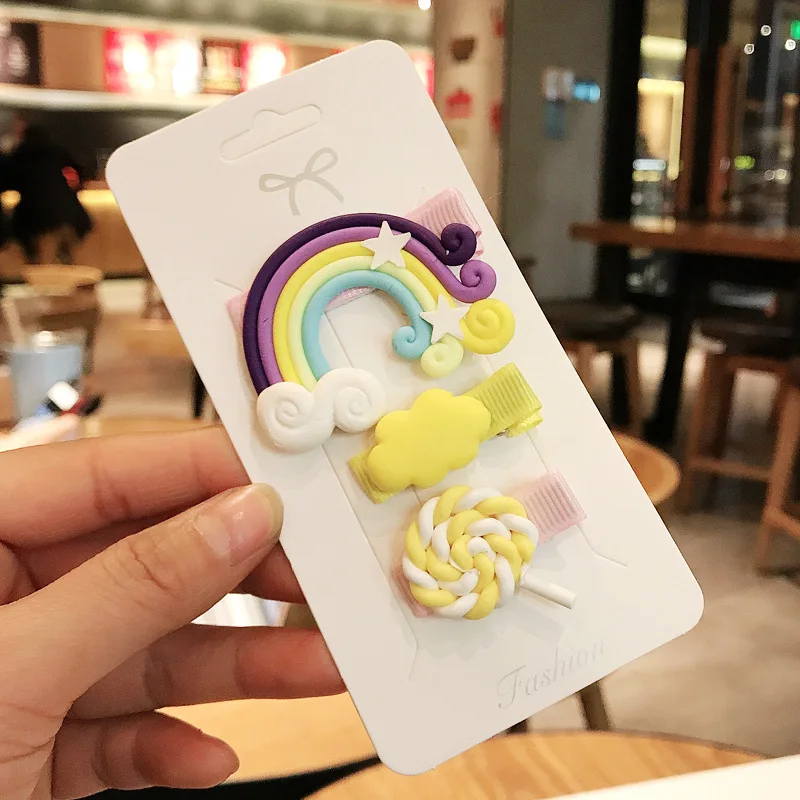 3pc/set Cute Girl Hairpins Lovely Cloud Lollipop Rainbow Cartoon Bobby Pin Hair Clips Girls Children Headband Kids Accessori | Аксессуары