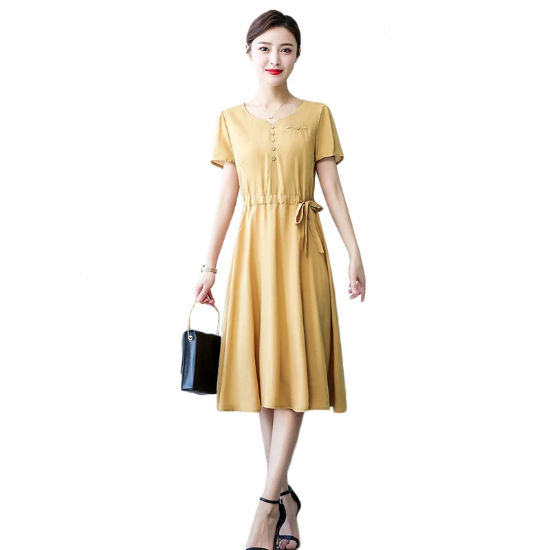 Summer dress women yellow XL-5XL 2020 new temperament v neck slim red bow short sleeve pleated dresses feminina LD1339
Summer dress women yellow XL-5XL 2020 new temperament v neck slim red bow short sleeve pleated dresses feminina LD1339