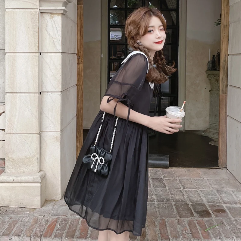 New Summer Mesh French Sweet Peter Pan Collar Splicing Cute Baby Doll For Women Dress Korean Fairy Princess Soft Girl Mini Dress
New Summer Mesh French Sweet Peter Pan Collar Splicing Cute Baby Doll For Women Dress Korean Fairy Princess Soft Girl Mini Dress