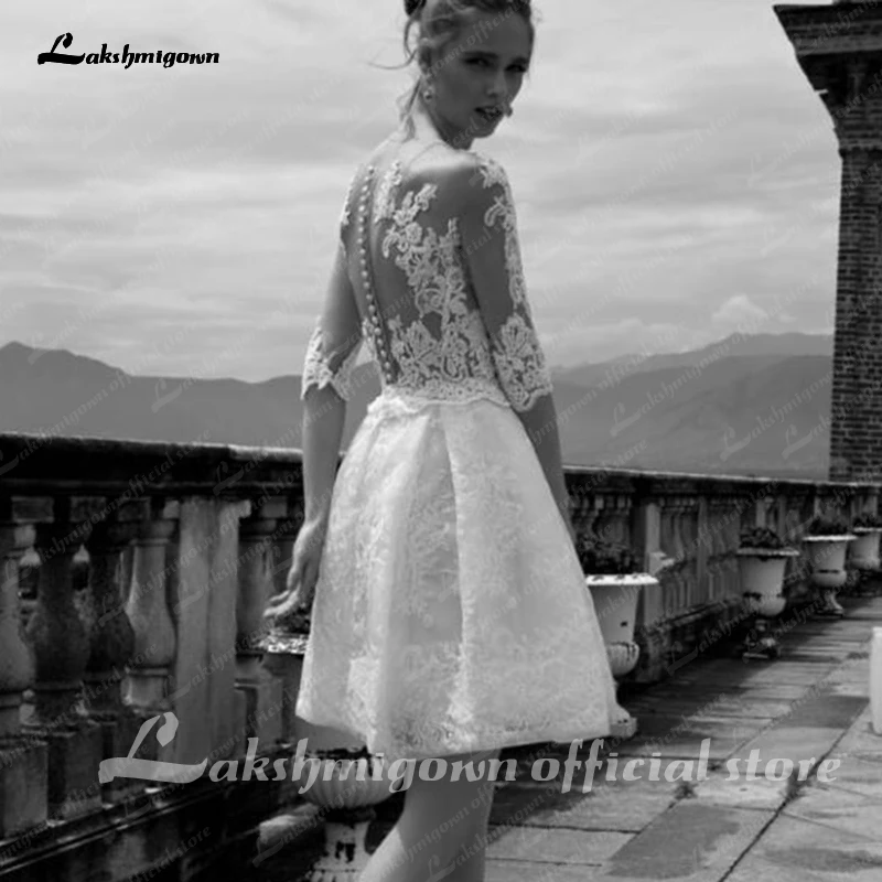 Sexy Illusion Vestidos de noiva curto 2021 Half Sleeves A-Line Above Knee Casual Sheer Wedding Dress Informal Wedding Dress 
Sexy Illusion Vestidos de noiva curto 2021 Half Sleeves A-Line Above Knee Casual Sheer Wedding Dress Informal Wedding Dress