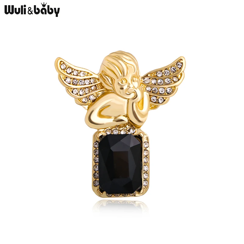 Wuli&ampbaby Lovely Rhinestone Angel Brooches For Women Girl Alloy Thinking Fairy Figure Party Casual Brooch Pins Gifts - купить по