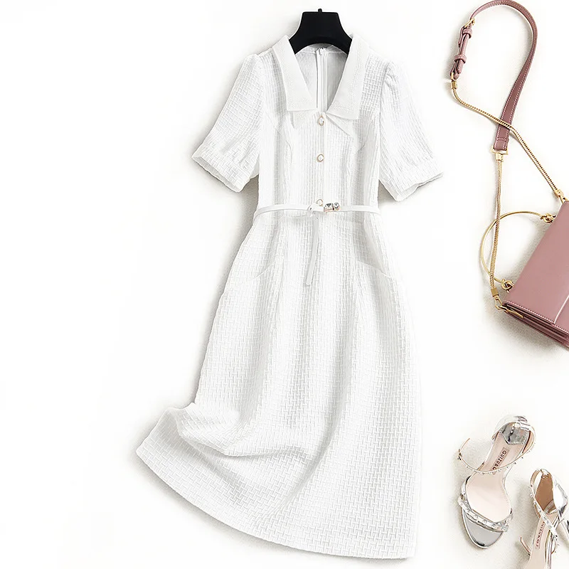 European elegant Jacquard Dress 2021 summer women's new embroidered Lapel skirt 17767
European elegant Jacquard Dress 2021 summer women's new embroidered Lapel skirt 17767